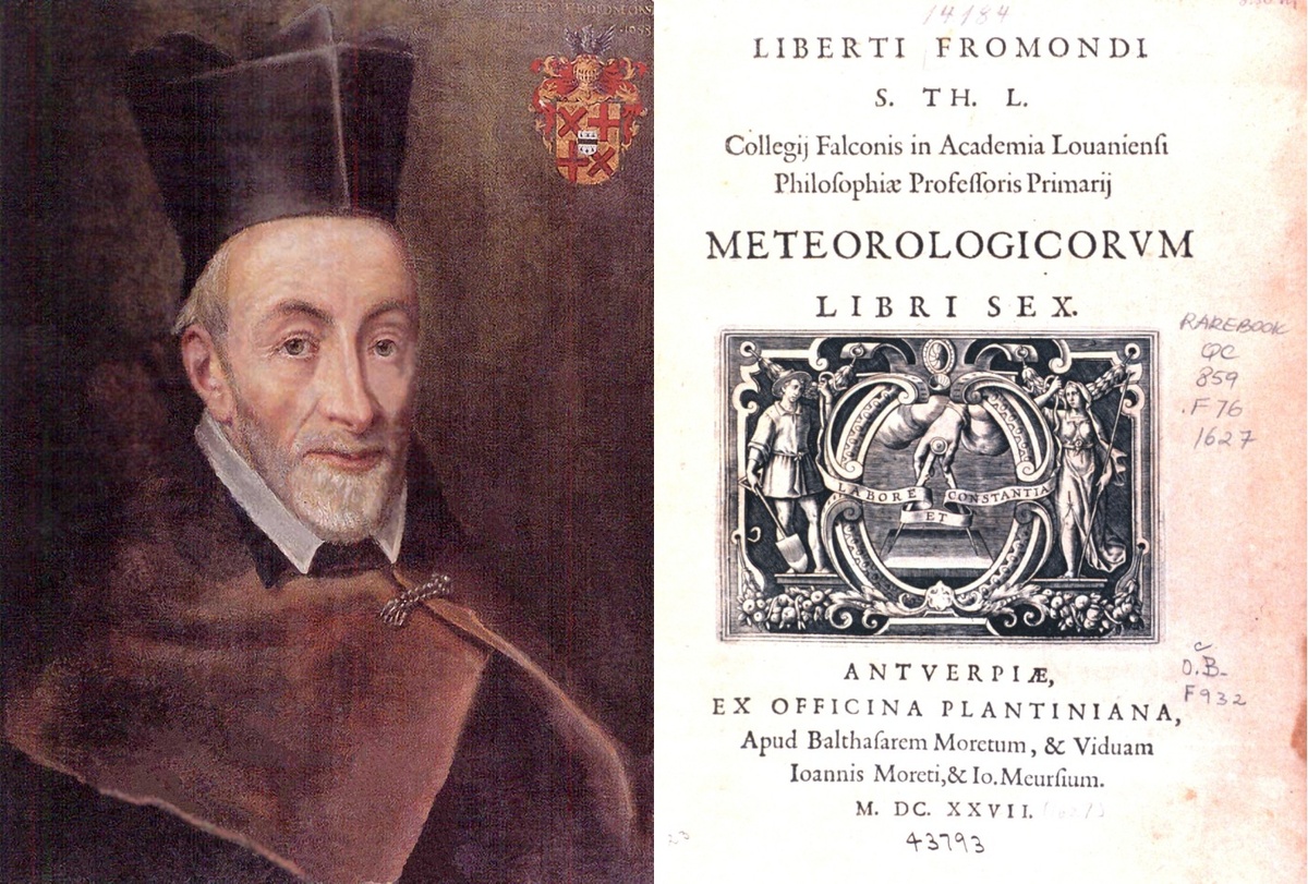 Libert Froidmont en het titelblad van zijn werk “Meteorologicorum Libri Sex”, uitgave gedrukt bij Plantijn-Moretus te Antwerpen in 1646