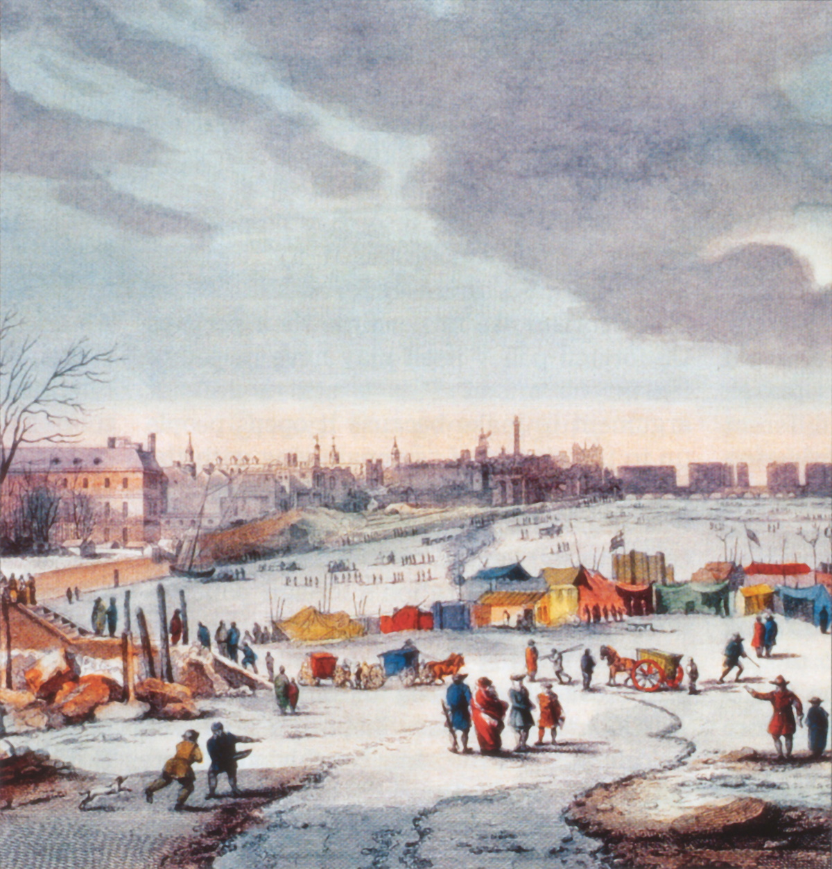 IJspret op de rivier Thames in Londen tijdens de winter van 1683