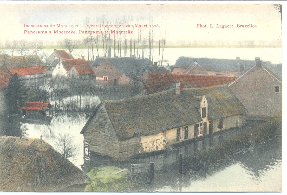 De overstromingen van maart 1906 - panorama te Moerzeke.