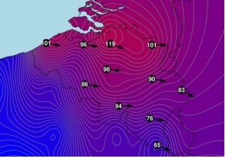 Hoogst gemeten windsnelheden op 18 januari 2018