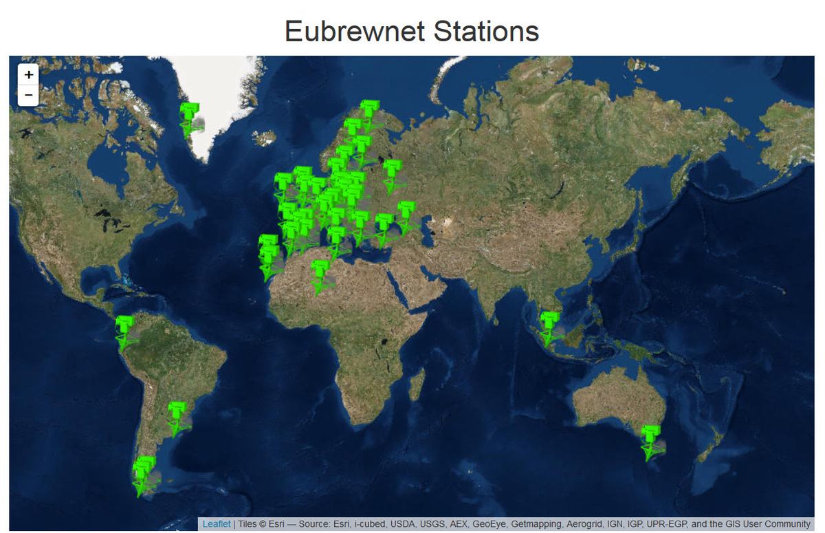 Figuur 2: overzicht van de verschillende stations die hun data doorsturen naar de Eubrewnet databank
