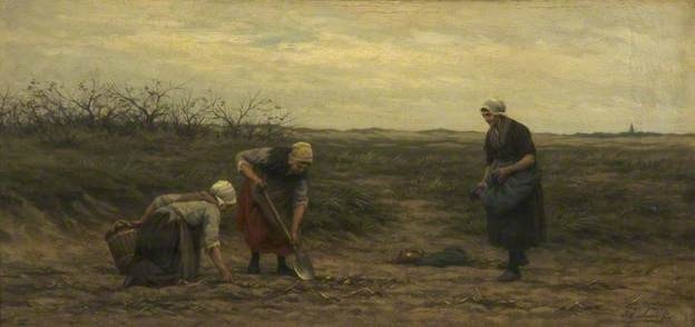 Philip Lodewijk Jacob Frederik Sadée (1837-1904), La récolte de pommes de terre (Potato digging) 1875, Whitworth Art Gallery, University of Manchester, huile sur bois, 28.4 x 59.1 cm.