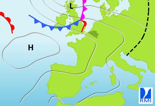 Figure 3. Un front chaud, lié à un noyau dépressionnaire près de l’Ecosse, s’approche près 