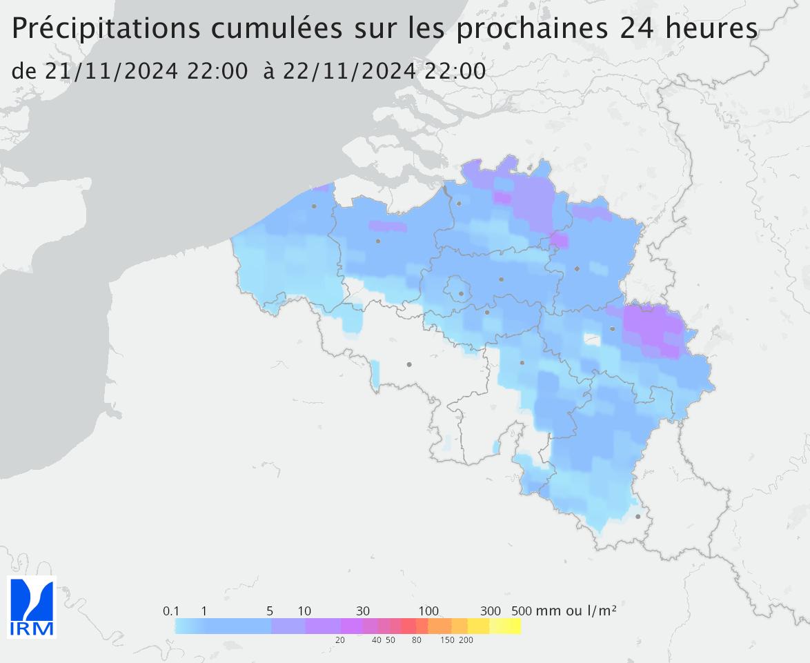 Cumuls des précipitations pour les 24 heures à venir