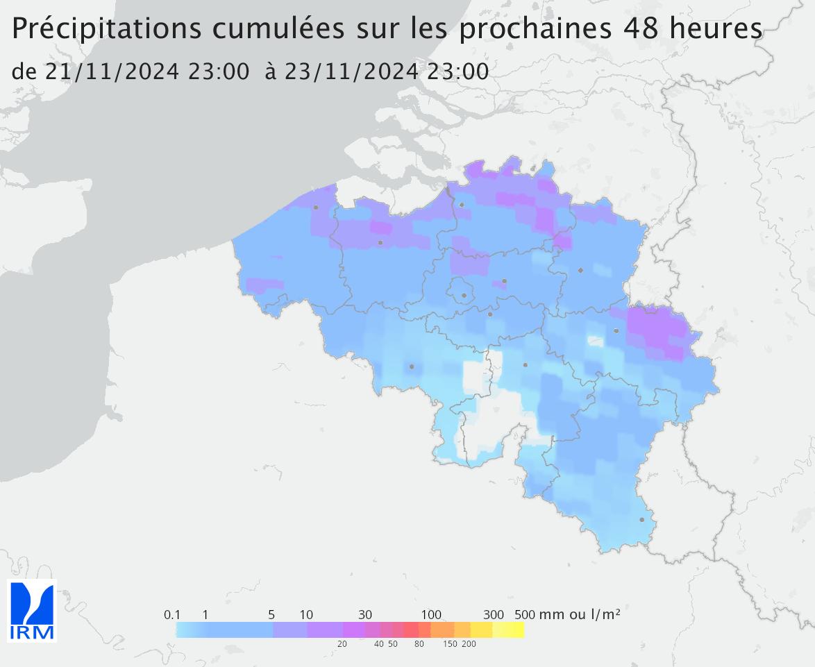 Cumuls des précipitations pour les prochaines 48 heures à venir